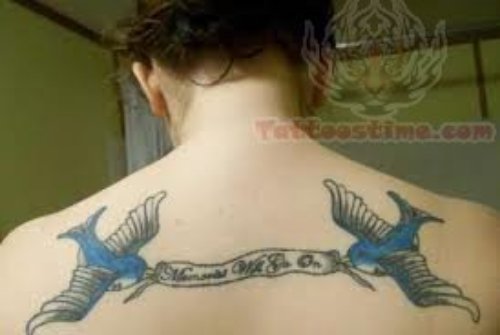 Birds And Banner Tattoo On Back