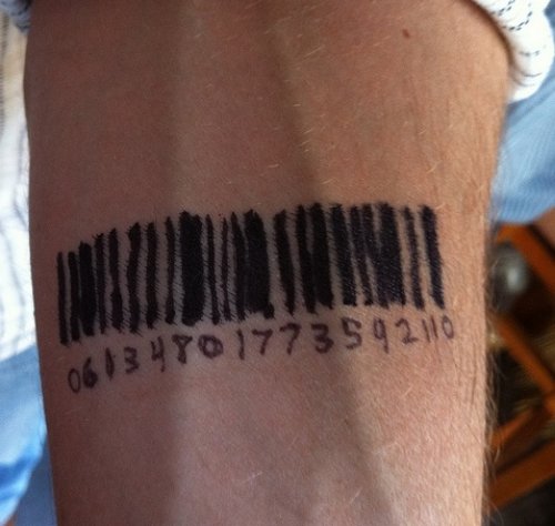 Black Ink Barcode Tattoo On Left Arm