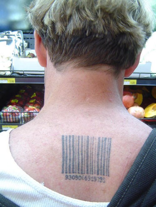 Barcode Tattoo On Upperback