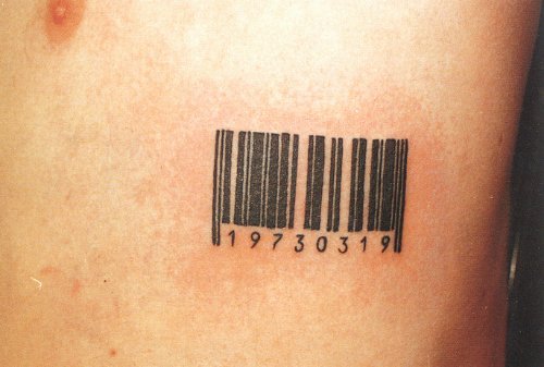Man Left Side Rib Barcode Tattoo