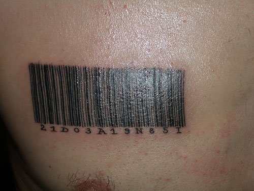 Black Ink Barcode Tattoo On Chest