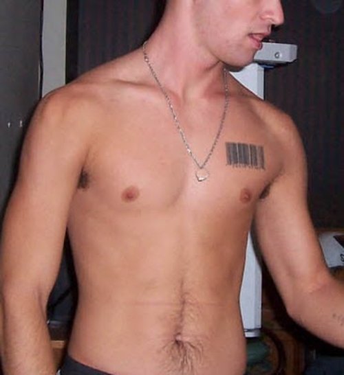 Barcode Tattoo On Man Chest