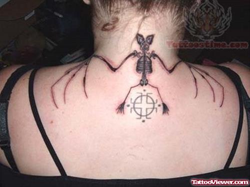 Bat Skeleton Tattoo On Upper Back