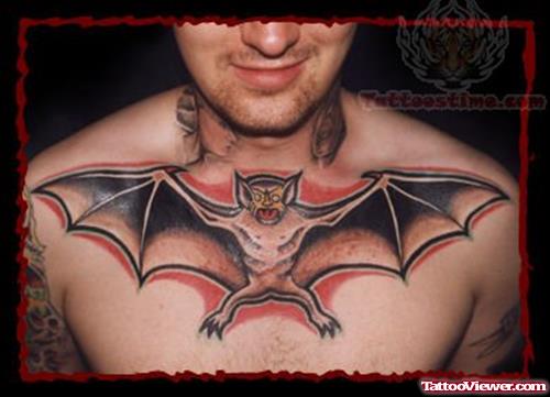 Angry Bat Tattoo On Chest
