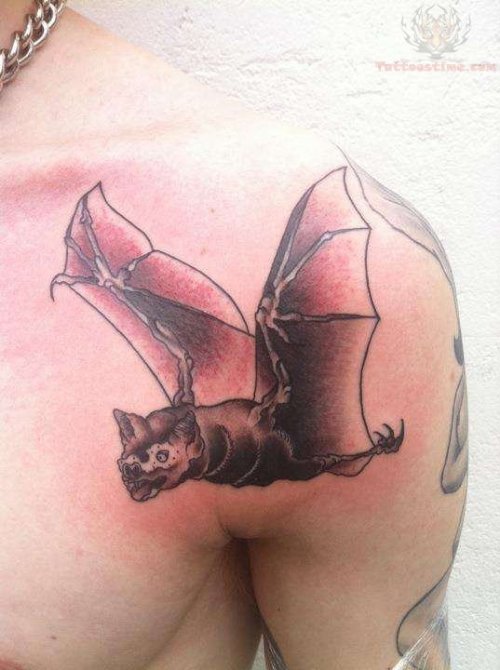 Traditional Bat Tattoo On Shoulder