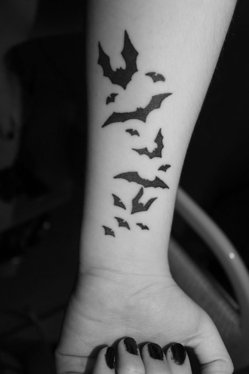 Black Bat Tattoos On Girl Forearm