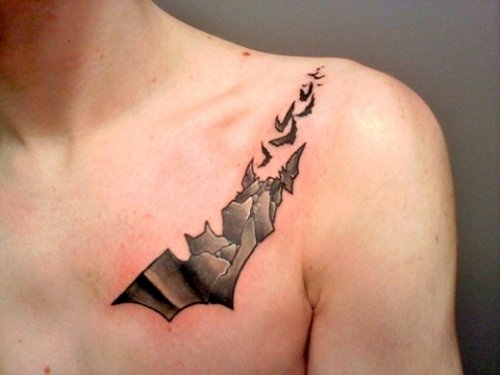 Bat Tattoo On Left Front Shoulder