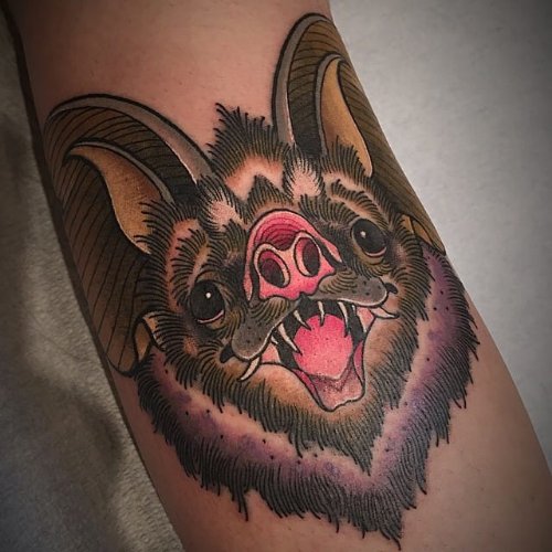 Traditional Bat Face Tattoo by Alex Sabur