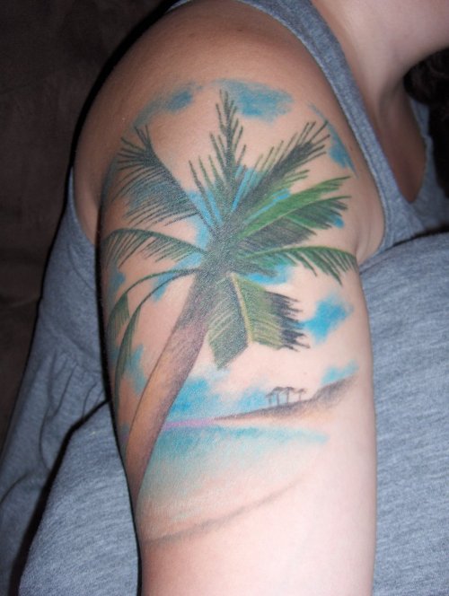 Right Half Sleeve Beach Tattoo