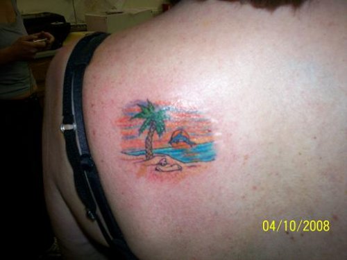 Left Back Shoulder Beach Tattoo For Girls