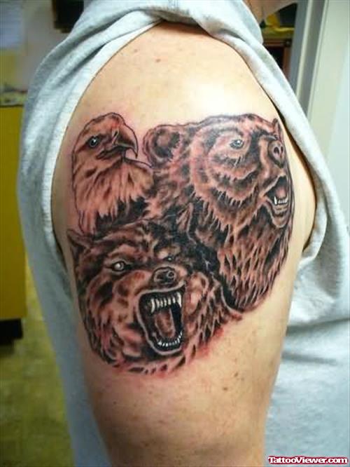 Bear Faces Tattoo On Shoulder