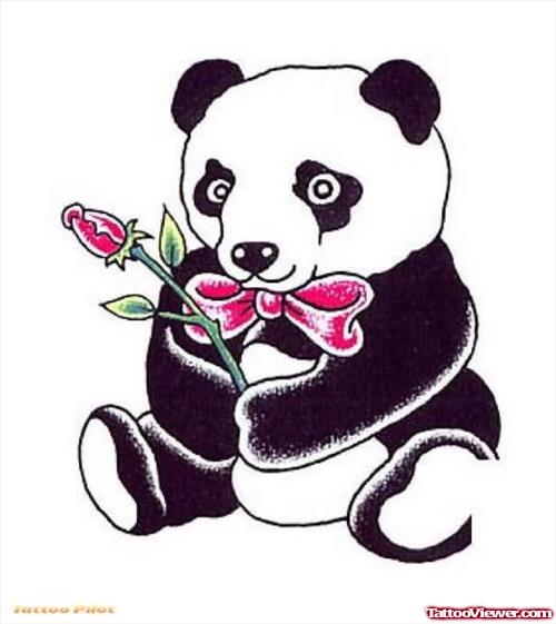 Cute Bear With Rose Tattoo Style