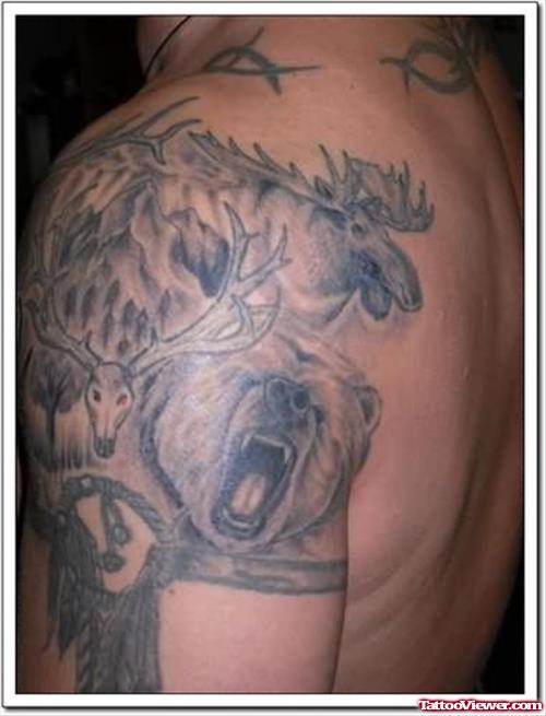 Bear Tattoo On Back Shoulder