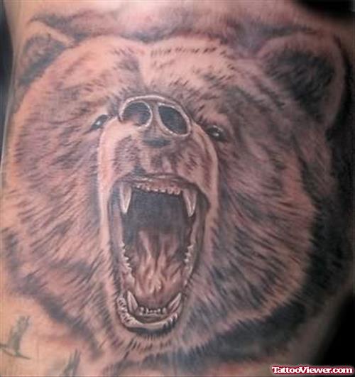 Big Face Bear Roaring Tattoo