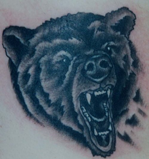 Black Bear Roaring Face Tattoo