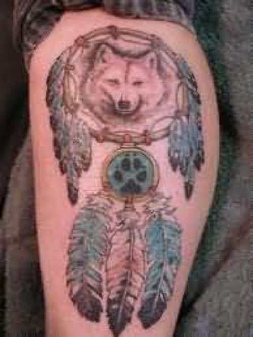 Feather And Bear Tattoo