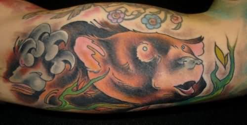 Bear In Flowers Tattoo
