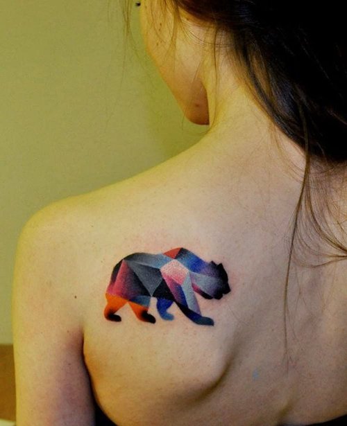 Watercolor Geometric Bear Tattoo For Girls