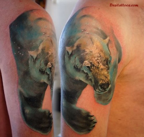 Swimming White Bear Tattoo