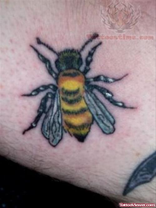 Black And Yellow Ink Bee Tattoo