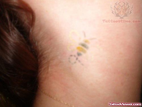 Yellow Bee Tattoo On Neck