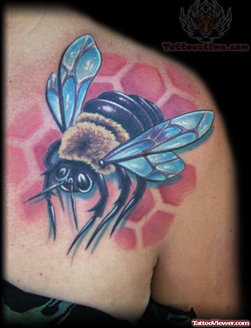 Large Bee Tattoo On Back Shoulder