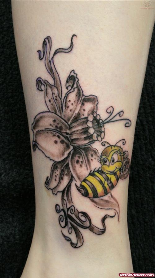 Bee On Flower Tattoo
