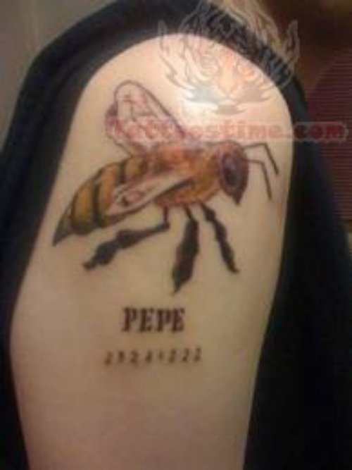 Colored Bee Tattoo On Shoulder