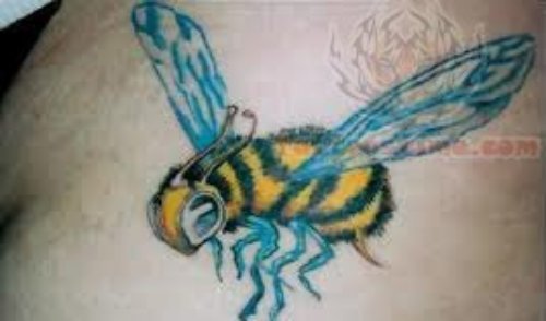 Blue And Yellow Bee Tattoo