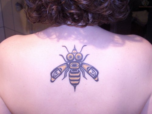 Upper Back Bee Tattoo
