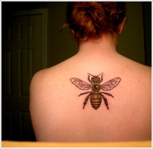 Awful Girl Upperback Bee Tattoo
