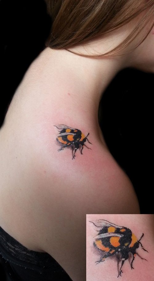 Girl Upper Shoulder Bee Tattoo