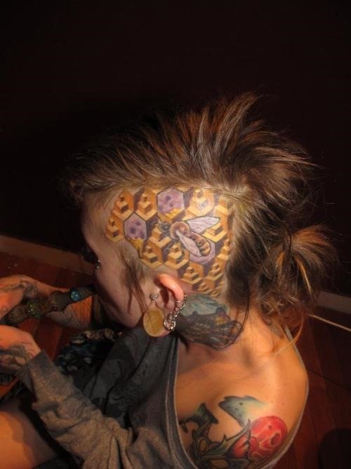 Girl Head Bee Tattoo