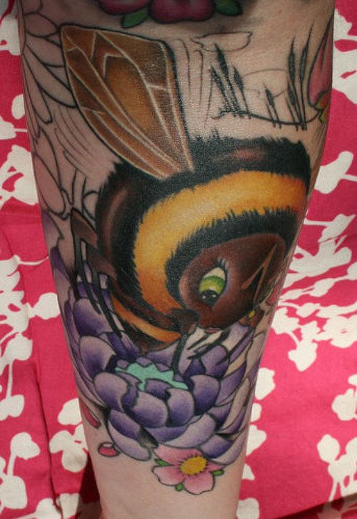 Colored Bumble Bee Tattoo