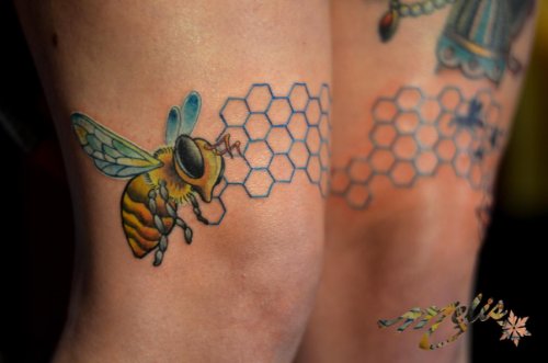 Bee Tattoos On Both Thigh