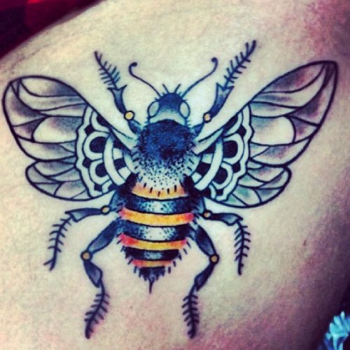 Left Rib Side Bee Tattoo