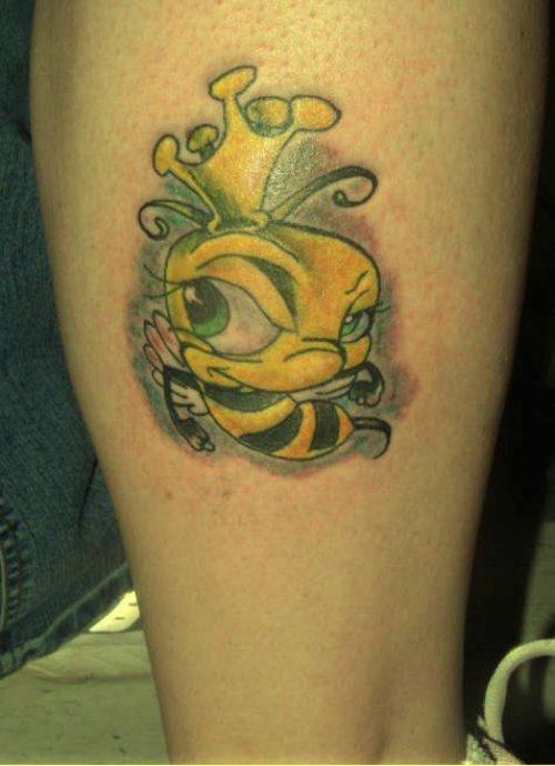 Yellow Bee Tattoo On Leg