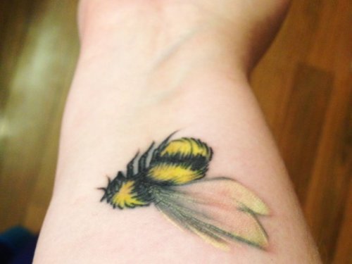 Yellow Bee Tattoo On Wrist
