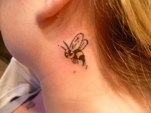 Girl Side Neck Bee Tattoo