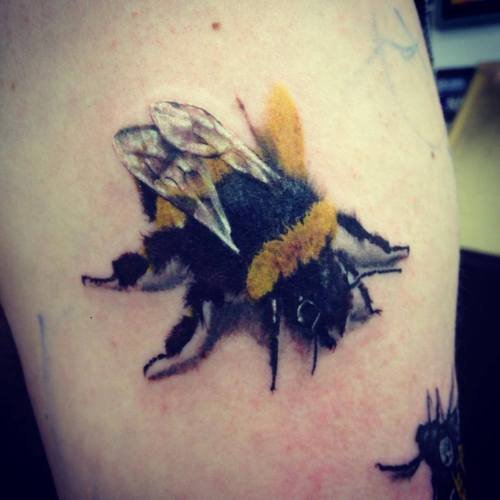 Attractive Colored Bee Tattoo