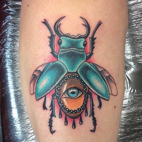 Colored Eye Beetle Tattoo Design
