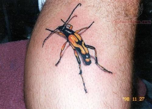 Beetle Tattoo On Leg