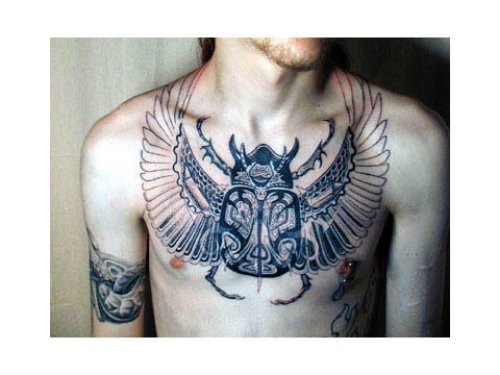 Egyptian Winged Beetle Tattoo On Chest