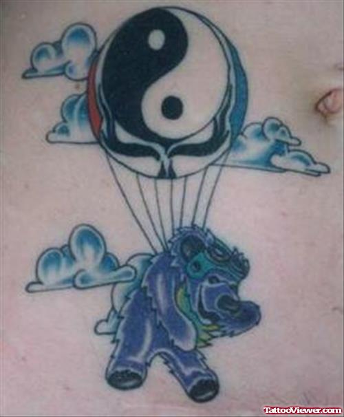 Ying Yand Teddy Symbol Tattoo On Belly