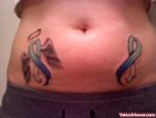 Angel Wings Infinity Symbol Tattoo On Belly