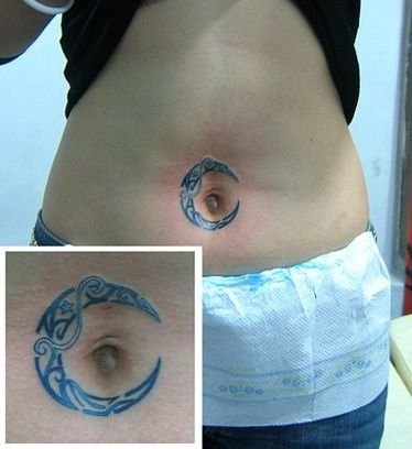 Stylish Moon Tattoo On Belly