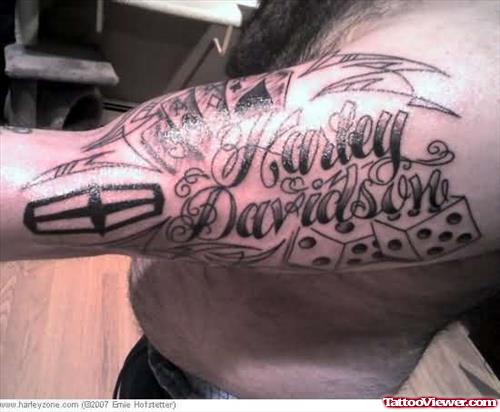 Harley Davidson Bike Tattoo On Arm