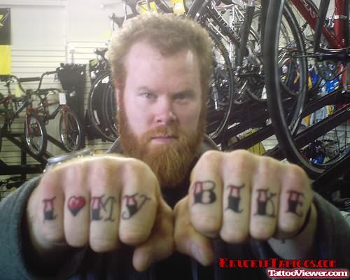 I Love My Bike Tattoo On Fingers