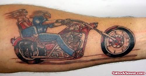 Boy And Biker Tattoo On Arm