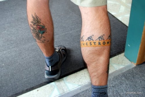 Live Strong Bike Tattoo On Leg